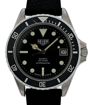 Reloj Heuer 37 mm (preetiqueta) profesional serie 1000 esfera negra sobre goma 980.033 Foto 1 de 4