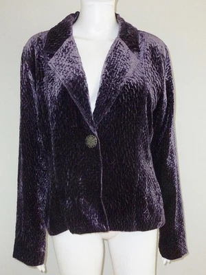 Blazer Chico's Para Mujer Talla 2 Púrpura 1 Botón Forrado Manga Larga Terciopelo Texturizado L Foto 1 de 4