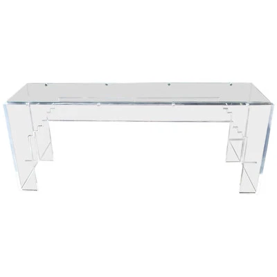 Mesa consola grande moderna Mid-Century con tapa de vidrio base Lucite Foto 1 de 4