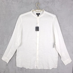 Club Room Luxury 100% Linen Button-Up Shirt Mens White L Long Sleeve Band Collar - Picture 1 of 15