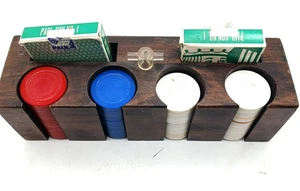 Holz Poker Chip und Karten Deck Halter Vintage 4 Rack mit Chips & Paulson Karten Vintage - Bild 1 von 8