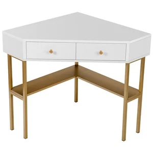 Costway Writing Workstation Study Desk Home Office Study Desk w/ 2 Drawers Gold - Picture 1 of 8