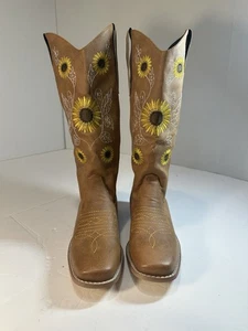 Cowboy Boots Womens Size 8/ 39 Sunflower Embroidery - Picture 1 of 5
