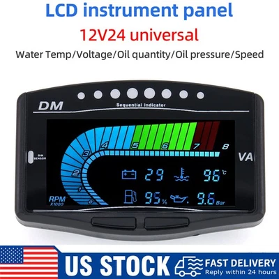 5 IN 1 Car Digital Oil Pressure Gauge Voltmeter Water Temp Fuel Level Tachometer - Image 1 of 4