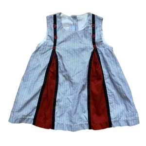 Bella Bliss Dress 2T Blue Red Stripe Strap Buttons Seersucker Cotton Linen USA - Picture 1 of 5