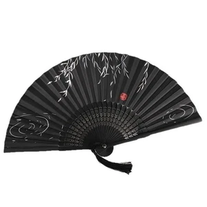 Black Bamboo Silk Folding Fan Chinese Style Hand Fan Women Summer Dance Gift - Picture 1 of 5