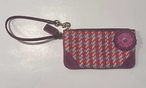 SÜSS! Vintage Coach Handgelenktasche Hahnentritt rosa lila blau Lederbesatz - Bild 1 von 3