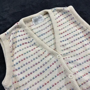 Vintage Billie Jo Sweater Vest Women’s Small Ivory Pastel Knit Made in USA 80s - Picture 1 of 20