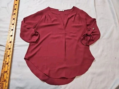 Camisa exuberante para mujer extra pequeña XS roja cuello en V túnica lengüeta enrollable pulóver blusa top Foto 1 de 4