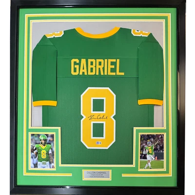 Framed Autographed/Signed Dillon Gabriel 35x39 Oregon Green Jersey BAS COA - Image 1 of 2