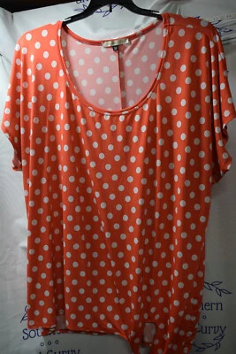 Jonathan Martin Slinky Blouse, Wht/Orange Polka Dots Size 3X - Image 1 of 4