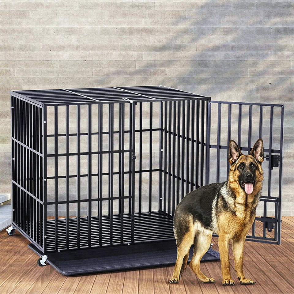 Hundekäfig mit Rollen Stahl Hundebox Transportbox für große Hunde Schwerlast  - Bild 1 von 4