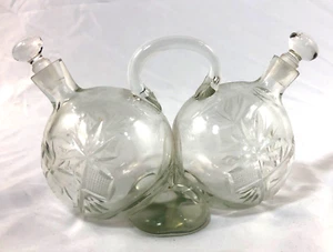 Vintage Hand Blown Cut Glass Design with Original Glass Stoppers Oil Vinegar Set - Picture 1 of 11