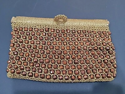 VTG 60's Beaded/Gold Metallic Clatch Made in Italy Purse Satin Lined - Image 1 of 4