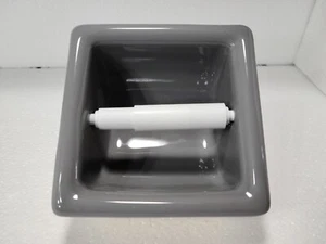 Recessed Ceramic TP Holder Tile Toilet Paper Niche Suede Grey Mid Century Modern - Picture 1 of 24