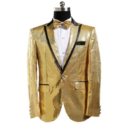 Hombres Chaqueta Brillante Showman Traje Blazer Vestido Elegante Carnaval Escenario Lentejuelas Abrigo Elegante Foto 1 de 4