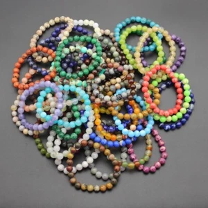 Wholesale Lots 15 Pcs Mix Gemstone Elasctic Rope Classic Natural Beads Bracelets - Picture 1 of 10