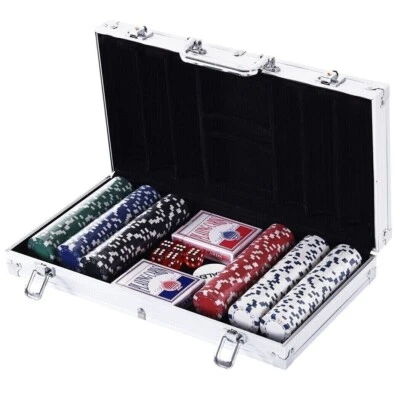 Valigetta Set poker 300 fiches chips 2 mazzi carte gettone deal kit texas holdem