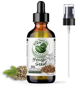 Organic Cold-Pressed Unrefined Hemp Seed Oil 100% Pure Skin Hair Face Nails Care - Picture 1 of 13