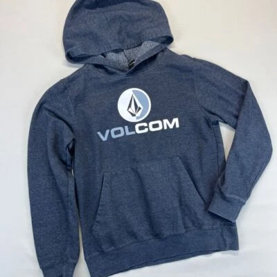 Volcom Logo Pullover Hoodie Youth Med Skatewear Spellout Sweatshirt Navy Blue - Image 1 of 4