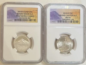 2010 P Grand Canyon & 2010 S Mount Hood National Park Quarters 25C NGC Certified - Picture 1 of 2