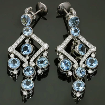 TIFFANY & CO. Diamante Aguamarina Platino Art Deco Pendientes Araña Colgantes Foto 1 de 4