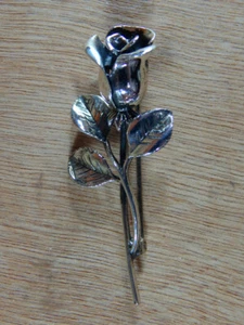 Broche prendedor vintage retro usado BEAU plata esterlina rosa floral marcado - Imagen 1 de 3