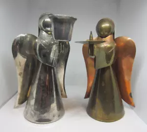 2 Vintage Candle Holders Angels 1 is Silver Plated 1 is Copper and Brass Holiday - Picture 1 of 11