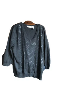 Liz Claiborne Black Embellished Sweater Top Women’s Size 2X Plus 3/4 Sleeves - Picture 1 of 3