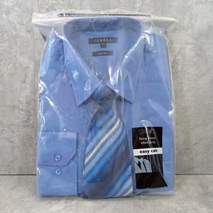Camisa y corbata de manga larga George para hombre talla 15,5 azul botón de fácil cuidado - Imagen 1 de 9