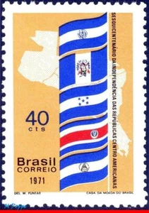 1196 BRAZIL 1971 INDEPENDENCE OF CENTRAL AMERICAN NATIONS, FLAGS, MI# 1290, MNH - Picture 1 of 2