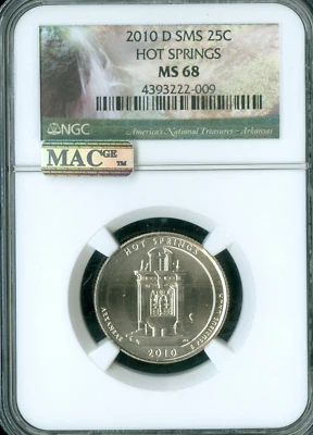 2010 D HOT SPRINGS PARKS QUARTER NGC MS68 SMS MAC SPOTLESS . - Image 1 of 2