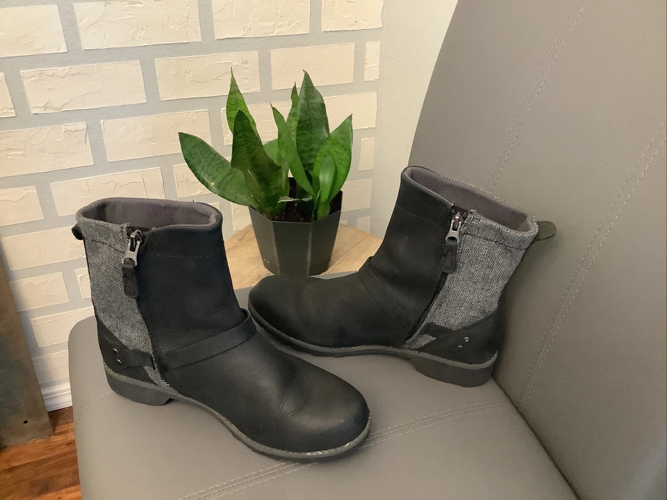Botas femininas Eddie Bauer tamanho 8.5 Covey 2.0 preto cinza com zíper no tornozelo 6172-373 em excelente estado usado! - Imagem 1 de 1