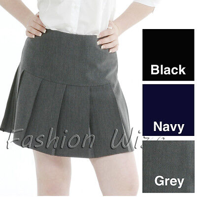 Girls Pleated School Skirt Drop Waist Grey Black Navy Ladies Ages 5-16 Size 6-24 • 9.72€