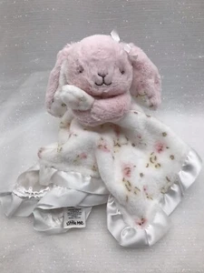 Little Me Floral Bunny Rabbit Security Blanket Lovey Pink White Flowers Satin - Picture 1 of 12