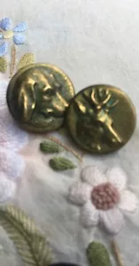 2 cute little antique buttons~hunting DOG~DEER or ELK 1900's sportsman~lodge~vtg - Picture 1 of 3