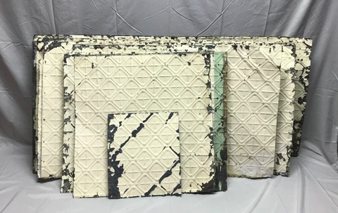 73 Sq Feet Salvaged Antique VTG Shabby White Tin Metal Ceiling Chic Old 167-23B Cover