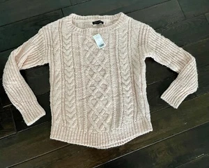 NWT Banana Republic Women’s Pink Blush 🌸 Fisherman Cable Knit Sweater Sz S - Picture 1 of 6