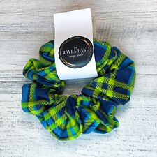 Blue & Green Flannel Scrunchie | Big Scrunchies Fashion Hair Ties Medium Volume