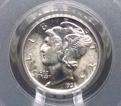1936 "P" Mercury SILVER Dime 10c PCGS MS67 FB #327 Gem BU *FULL BANDS* ECC&C Inc - Image 1 of 4
