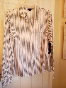 NWT Womans George Striped Button Up Long Sleeve Shirt  Blouse Top Size Large - Picture 1 of 4