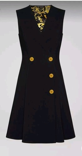 Abito smanicato nero VERSACE con bottoni Medusa oro taglia SMALL
