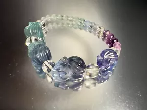 Natürliches blaues Fluorit elastisches Armband/fein geschnitzt Neunschwanz Liebe Fuchs - Bild 1 von 17