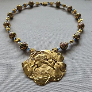 Vtg Sterling Silver Boho Enamel Cloisonne Beaded Necklace Medieval Girl Pendent - Picture 1 of 15