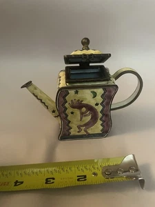 mini/enamel Teapot Kelvin Chen 2001 NO 500 w/mythological character Kokopelli - Picture 1 of 4
