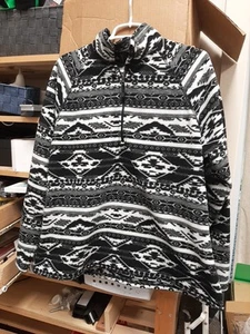 Eddie Bauer Fleecepullover Damen XXL 2X schwarz weiß Aztekenmuster Half Zip Top - Bild 1 von 4