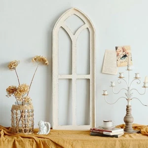 Arched Wooden Window Frame Wall Decoration, Rustic Farmhouse Wood Window Pane... - Picture 1 of 7