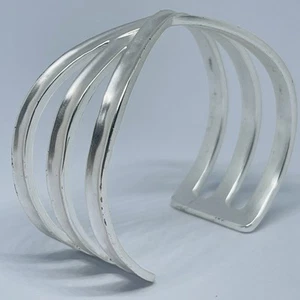 Lucky Brand Bright Silver Tone Bracelet Twisted Triple Strand Cuff Signed Sz 6.5 - Picture 1 of 14
