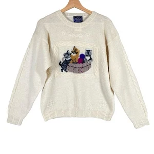 Vintage Woolrich Cat Sweater Women's M Kittens Wool Cable Knit Embroidered - Picture 1 of 13
