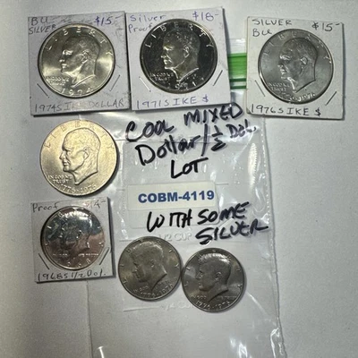 Lot of 4 Ike Silver Dollars + 3 Kennedy Half Dollars w/ PROOFS COBM-4119 - Image 1 of 4